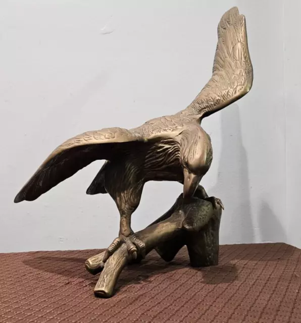 Vintage Cast Brass Bald Eagle on a Branch Sculpture Statue 18.5" Wingspan