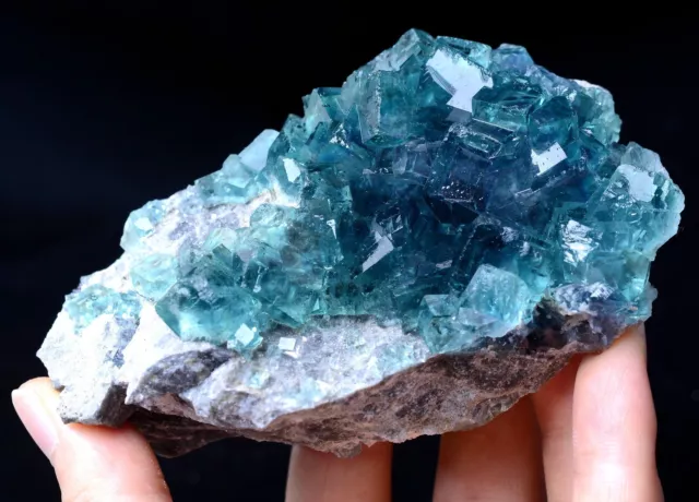 363g New Find Transparent Blue Cube Fluorite CRYSTAL CLUSTER Mineral  Specimen 3