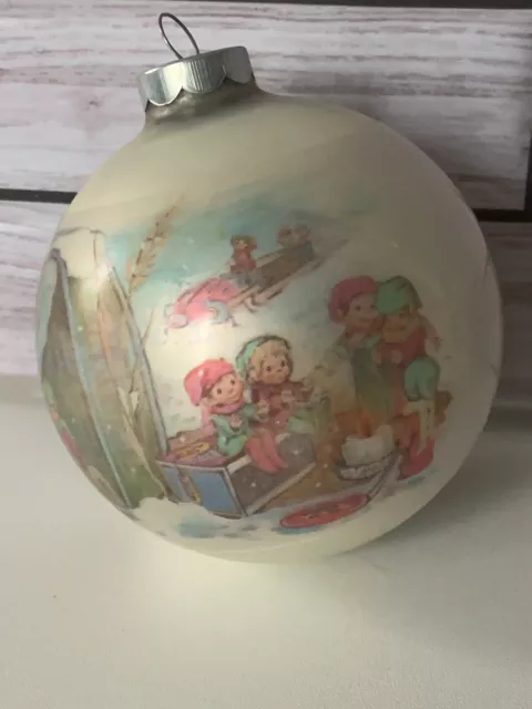 Hallmark 1973 Elves Glass Ball Ice Skate Winter Scene Vintage Keepsake Ornament 2