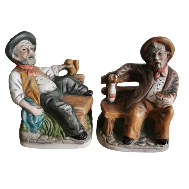 2 X Ornamenti/Figure Vintage Stile Capodimonte - Hobo su Panca/Vecchi