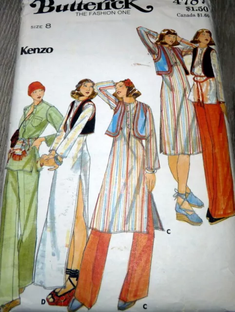 LOVELY VTG 1970s VEST DRESS TUNIC & PANTS KENZO Sewing Pattern 8/31.5