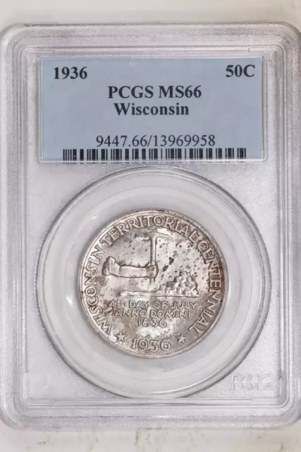 1936 Wisconsin Silver Commemorative Half Dollar Pcgs Ms66 Original Pq!