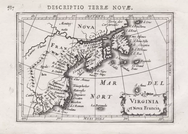 Virginia Canada North America carte map Karte Bertius Hondius Kupferstich 1618