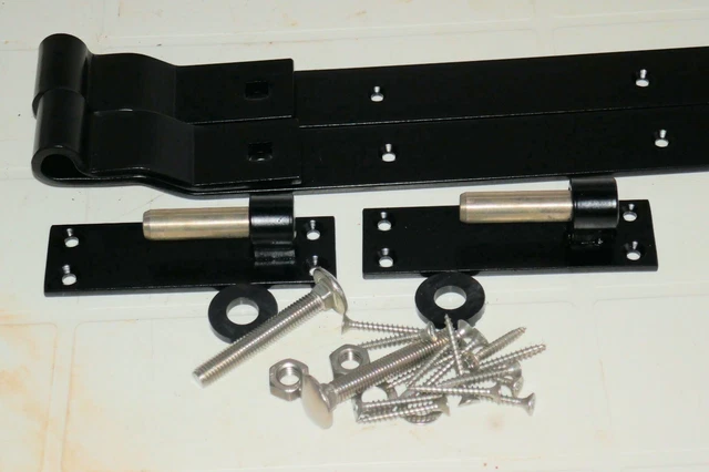 Hook and Band Hinges Heavy Duty Gate Stable Shed Door Black Stainless Pin 450 mm