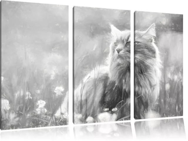 Chat dans Le Sauvage Art Charbon Effet 3-Teiler Image de Toile Déco Impression