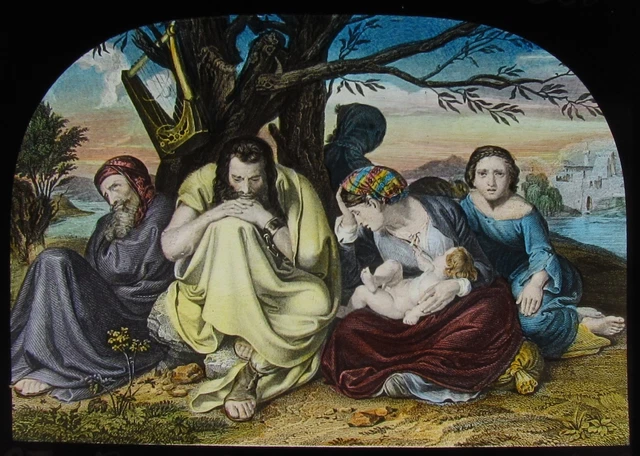 COLOUR Glass Magic Lantern Slide BY THE WATERS OF BABYLON C1900 RELIGIOUS BIBLE