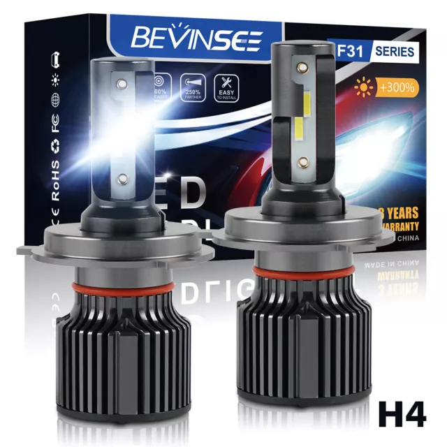 BEVINSEE 2X H4 LED Phare Ampoule Lumière Haut/Bas Faisceau 6000K