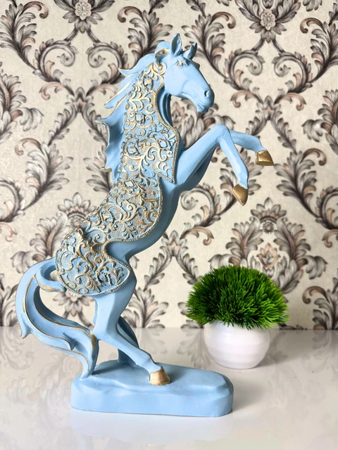 Rearing Horse,standing Sky Blue Mustang Statue Wild Animal Horse Figurine Decor
