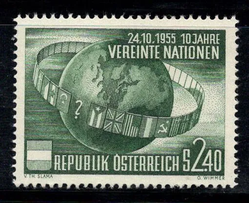 Österreich 1955 Mi. 1022 Postfrisch 100% 2.40 S, UN, Globus, Flaggen