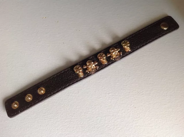 YIK FUNG GOLD tone SKULL AND CROSSBONES leather bracelet band 4.99 PicClick UK
