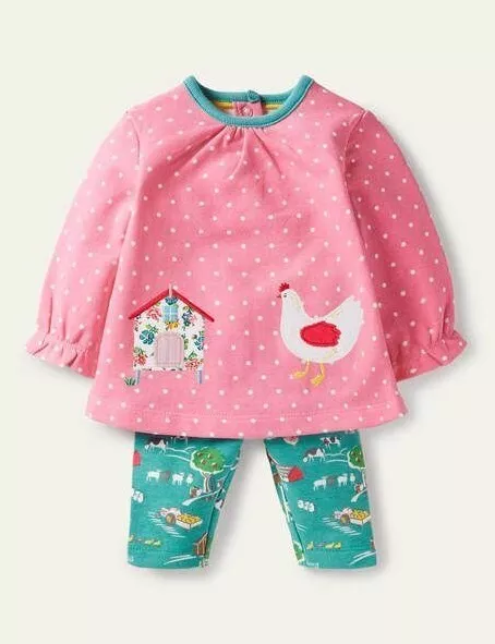 Ex  Baby Boden Girls Farm Animals Top & Leggings Play Set Outfit Age 0 - 4 Years