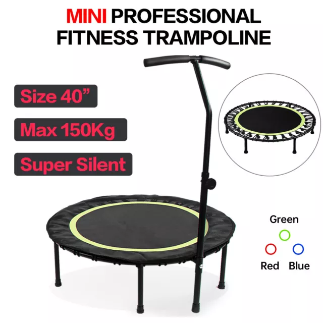 40“ Mini Fitness Trampoline Gym Rebounder Handrail Jogger Home Cardio Exercise