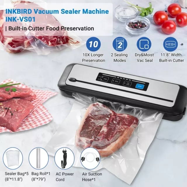 Inkbird Vacuum Sealer Machine Auto Dry Wet Food Saver Storage Packing Start Kit