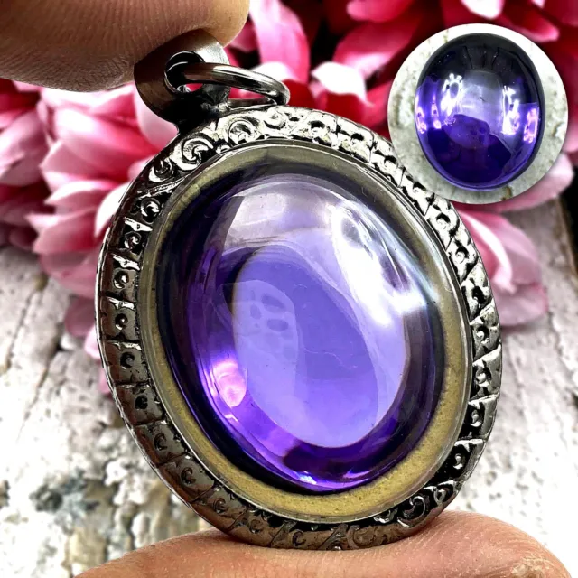 Naga Eye Leklai Magic Lucky Netural Stone Pendant Toffy Purple Thai Amulet 17805