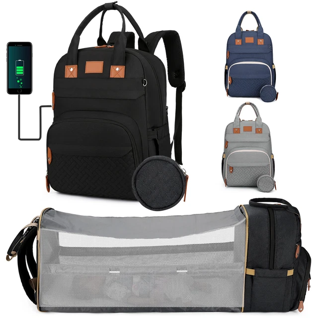 3 in 1 Baby Diaper Bag Mummy Travel Backpack with Changing Station Pad USB Port