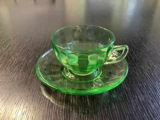 Federal Glass Green Depression Glass Cup and Saucer