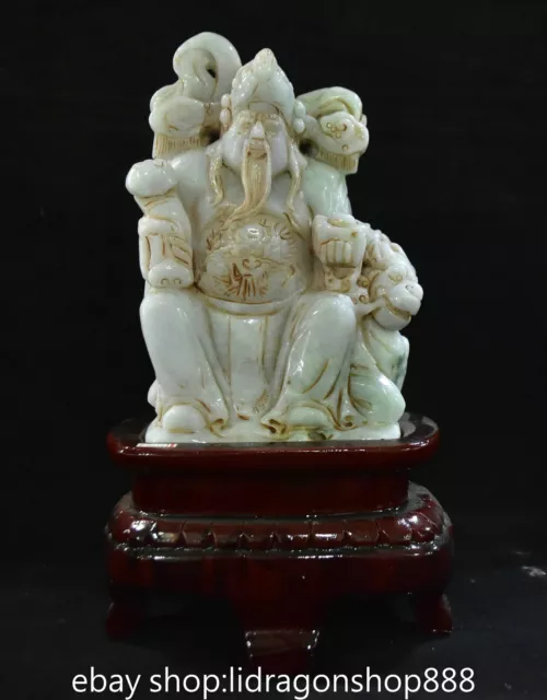 9.2" Rare Old Chinese Dynasty Natural Jadeite Jade Carving God Wealth Statue