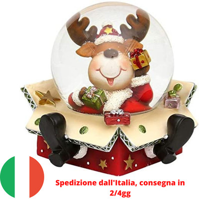 Dekohelden24 Palla di neve con alce e base rossa Abete 