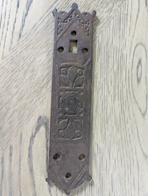 Eastlake Victorian Iron Door Handle Back Plate Escutcheon Antique Salvage Part