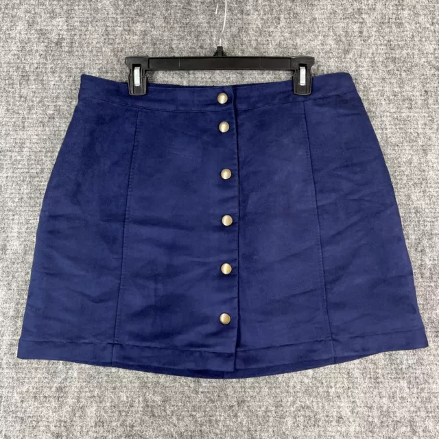 Old Navy Skirt Womens 12 Navy Mini ALine Faux Suede Button Front Short