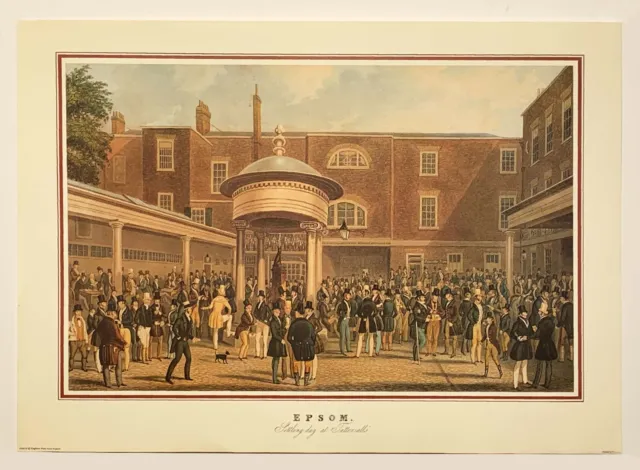 Epsom Races - Settling Day at Tattersalls, by James Pollard , reproduction print
