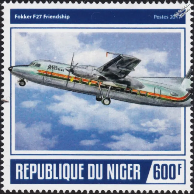 Air Niger FOKKER F27 FRIENDSHIP Turboprop Airliner Aircraft Stamp (2018 Niger)