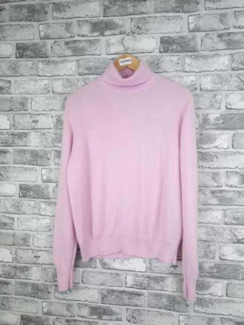 Johnstons Elgin Cashmere Jumper Size 12 14 Pink Roll Neck Pullover Knit