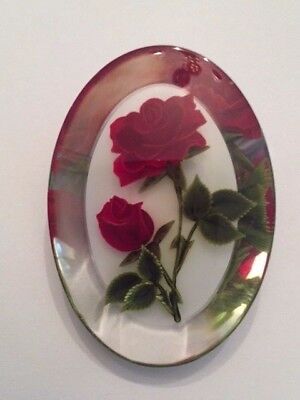 Vintage Gem-Tone Hand Carved Lucite Red Rose Flower Brooch-Signed
