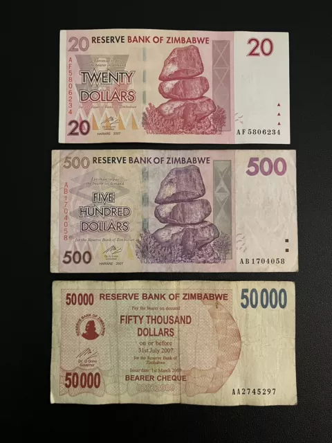 Lote de 3 piezas de billete de banco Zimbabwe moneda mundial 04e dinero