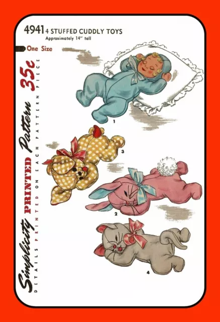 BABY Doll TOYS Bunny CAT Dog Stuffed Animals Simplicity 4941 VTG Craft Pattern