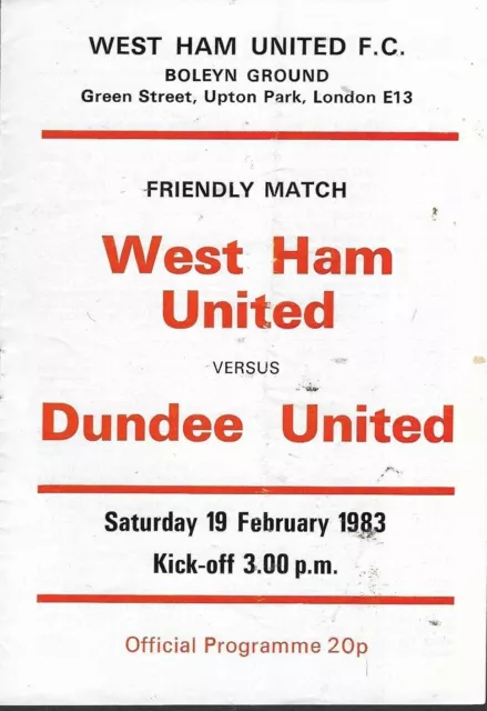 West Ham United v Dundee United. Friendly Match. 1982-1983