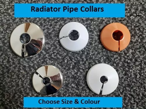 Radiator Pipe Collars & Rings / Tidy White, Tan, Chrome Choose Size 10mm or 15mm