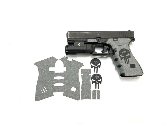 Handleit!grips Laser Cut Textured Rubber Grip Kit For Glock 19/23 Gen 3 – Green Skull Design, Black