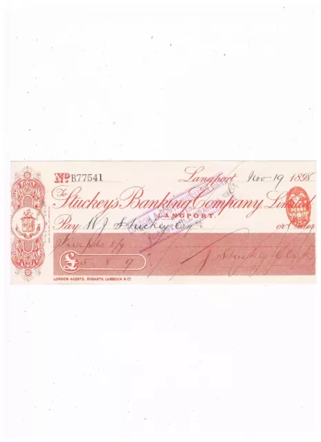 Stuckey's Banking Co. Langport 1898 Cheque