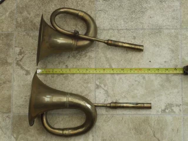 Rare Antique Brass Car Truck Carriage  Horns Vehicle  x 2 Early Vintage Working