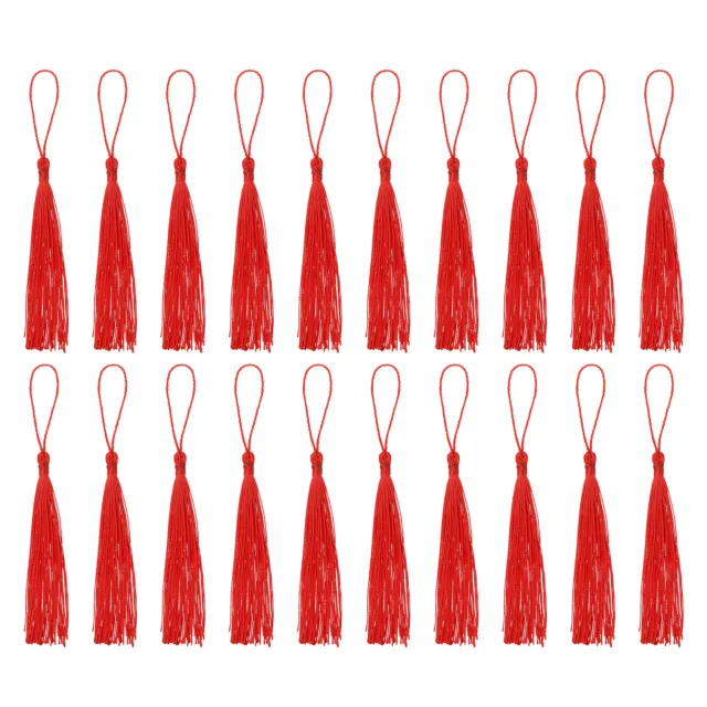 30Pcs 5" Silky Bookmark Tassels with Loop for DIY Craft Accessory, Red