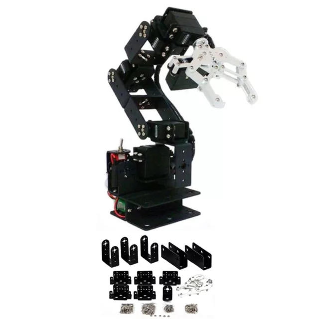 Aluminum 6-Axis Mechanical Robotic Arm Clamp Claw Mount Kit for Arduino Black