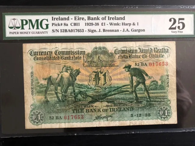 1 pound Ploughman Rep Ireland 5.12.35 Irland Eire Punt PMG 25 VF BoI 017653