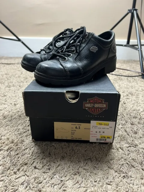 Harley Davidson Tia Oxford Sz 6.5 Shoes Motorcycle Black Leather Lace Steel Toe