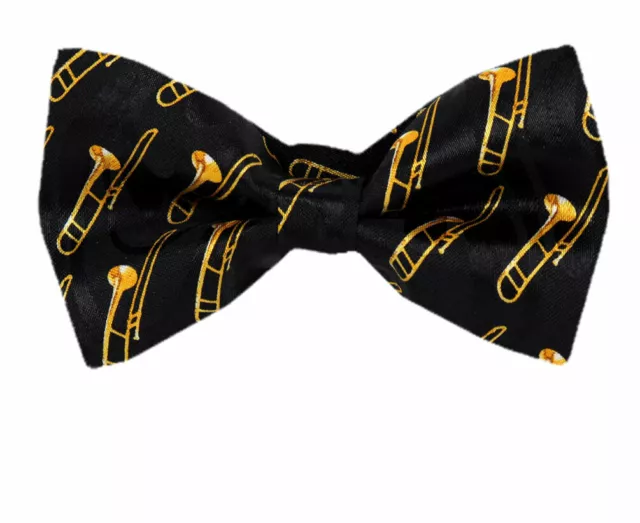 Men's Trombone Pre Tied Novelty Bow Tie Black Gold Musical Theme Clubs Bands