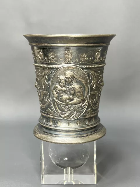 1890s WMF AK&Cie Silver-plated Goblet Christening Baptism Cup Mother Jesus Child
