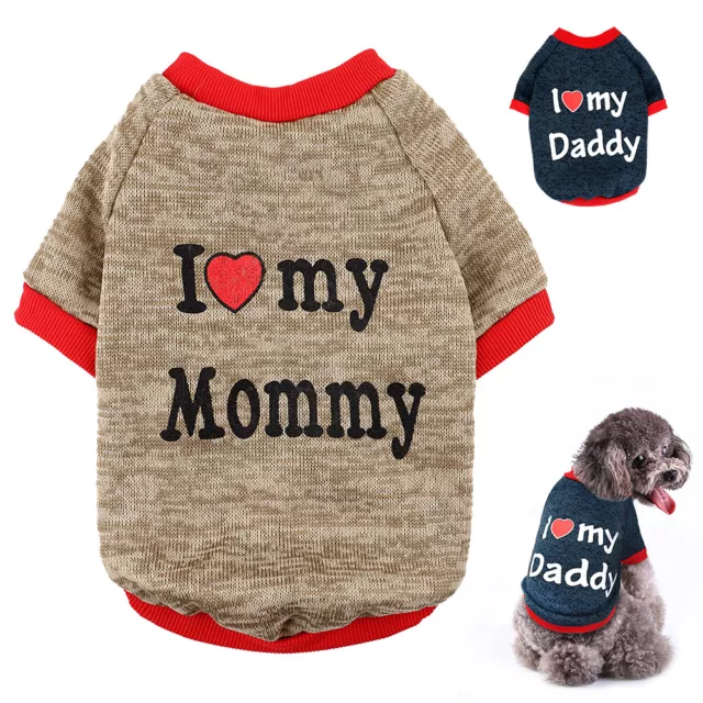 I Love Mummy/Daddy Small Dog Jumper Pet Puppy Clothes Sweater Yorkie Pomeranian