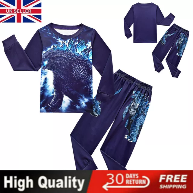 Kids Boys Girls Godzilla Long Sleeve T-shirt Pants Pyjamas Pjs Sets Nightwear UK