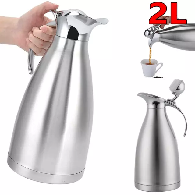 2L Steel Vacuum Kettle Flask Dispenser Hot Cold Tea Coffee Insulated Air Pot NEW