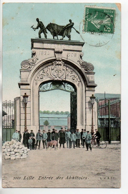 LILLE - Nord - CPA 59 - l' entrée des Abattoirs - carte couleur