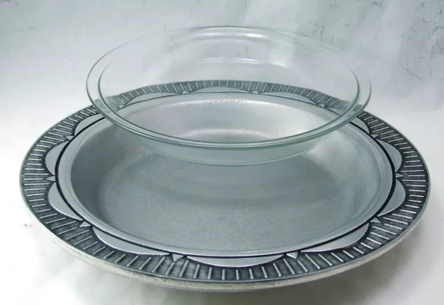 Wilton Armetale Togo Rond Tarte Plat Avec Verre Pyrex Insertion Excellent 3