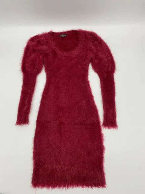 New 4si3nna womens sweater dress Sz XS red puff long sleeve Nylon V689