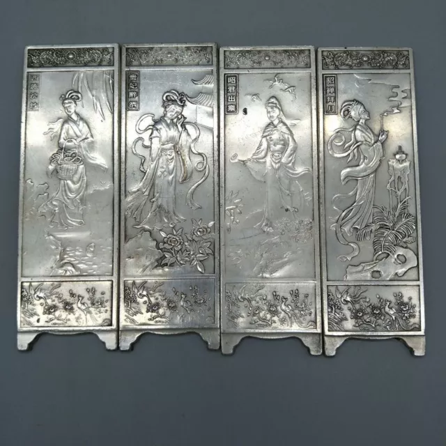 4 pcs old China tibet Silver token Fengshui Collection beauty woman statue