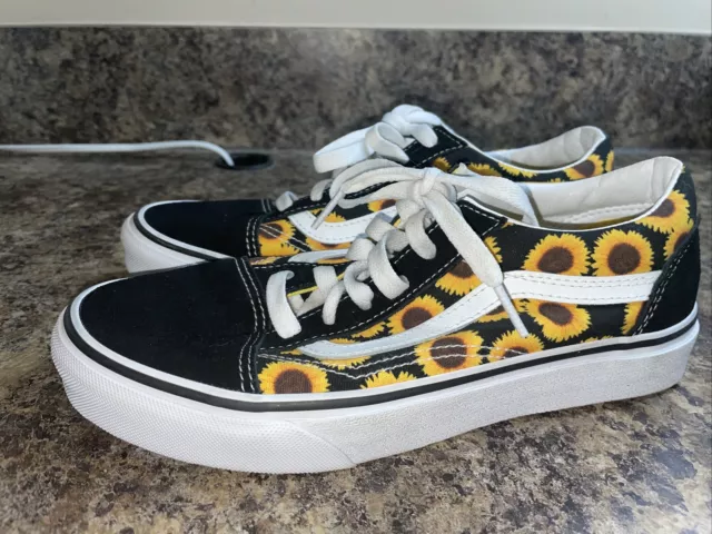 Vans Old Skool Sunflower Pattern Unisex Skate Sneakers Black/Yellow 5.5