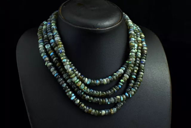 759 Cts Earth Mined 4 Strand Labradorite Rondelle Beaded Necklace JK 22E301A